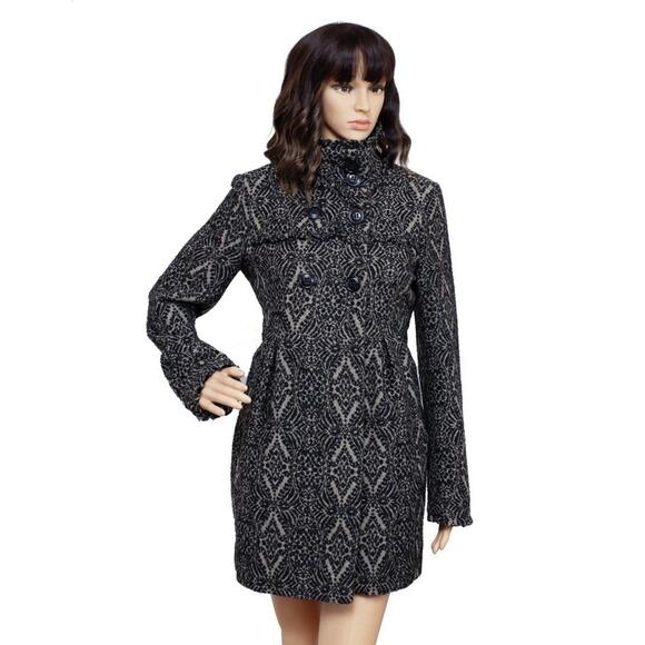 Steve Madden Pea Coat Woman’s Sz M Wool Blend Black/Tan Heavy - Picture 12 of 12